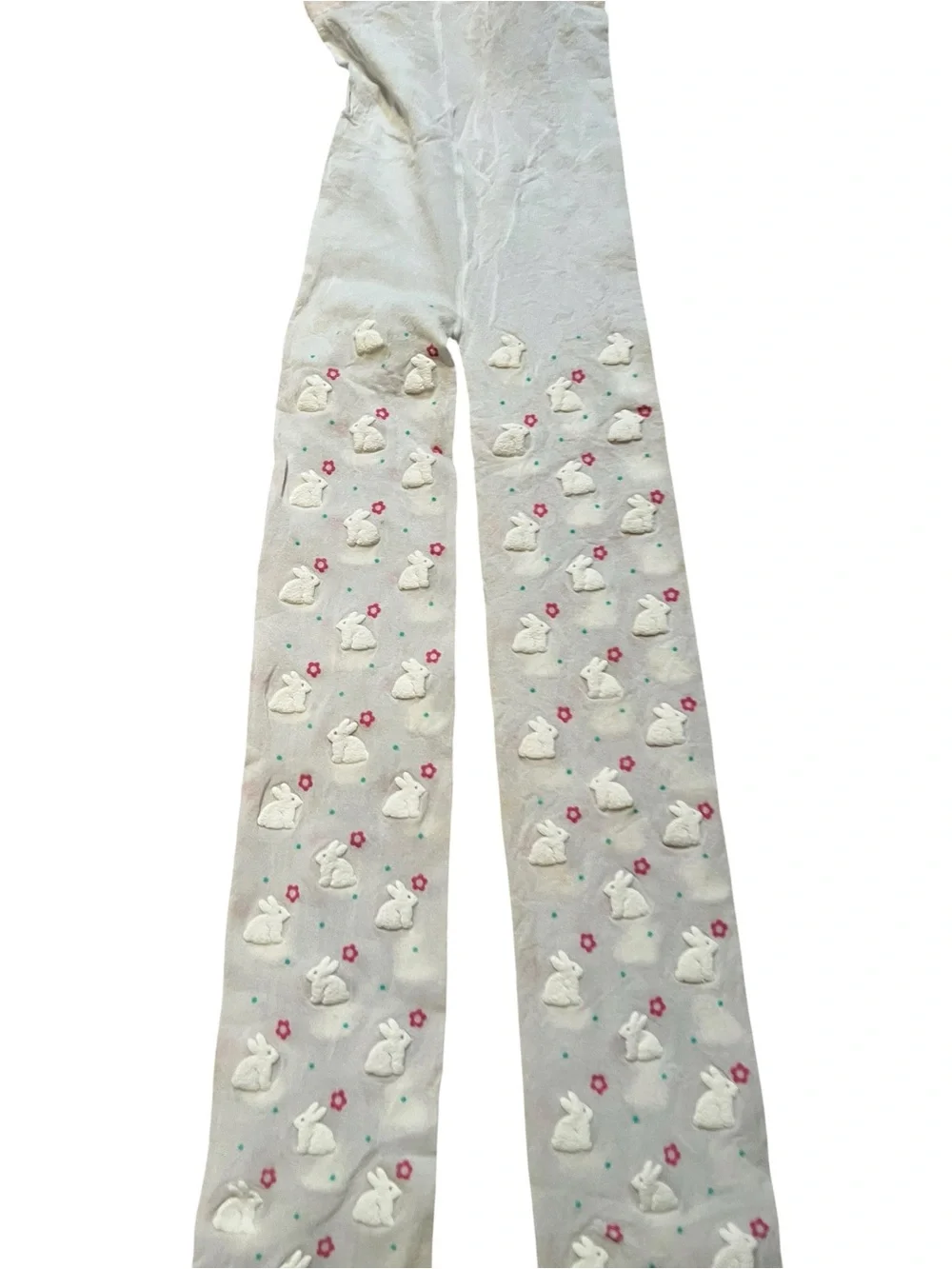 Vintage Girls Size‎ Medium/ Large Springtime Bunny Tights White Pink Floral